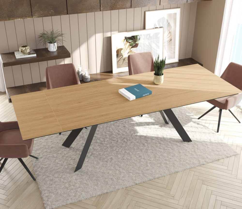 Table céramique bois chêne clair extensible de salle à manger et de cuisine - SOUFFLE D’INTÉRIEUR