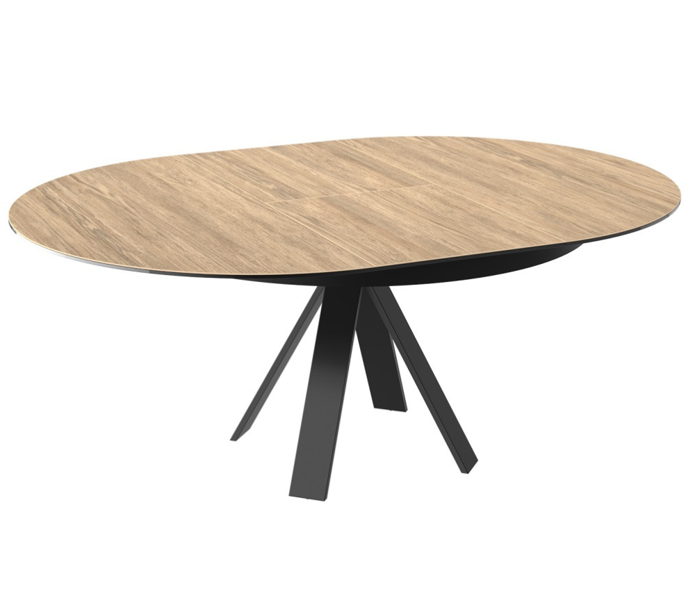 table ronde ouverte ceramique effet bois extensible pieds métal noir - Akante - Souffle d'intérieur