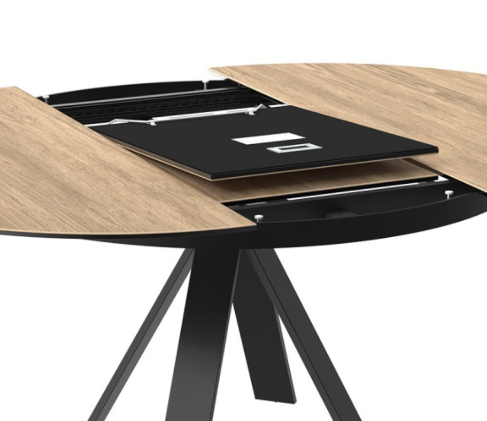 table ronde ouverte ceramique effet bois extensible pieds métal noir - Akante - Souffle d'intérieur