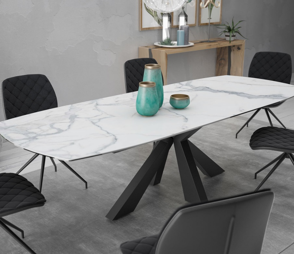 Table céramique extensible marbre blanc au design moderne - Souffle d'intérieur - Akante