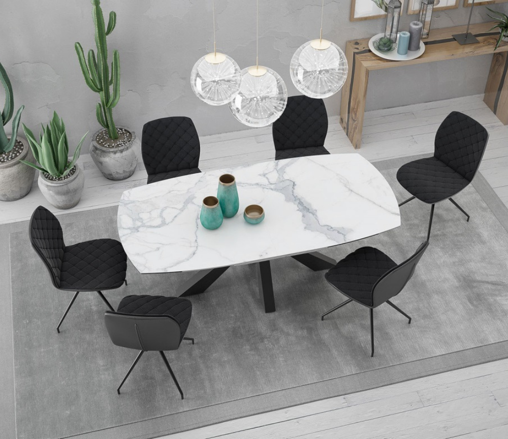 Table céramique extensible marbre blanc au design moderne - Souffle d'intérieur 