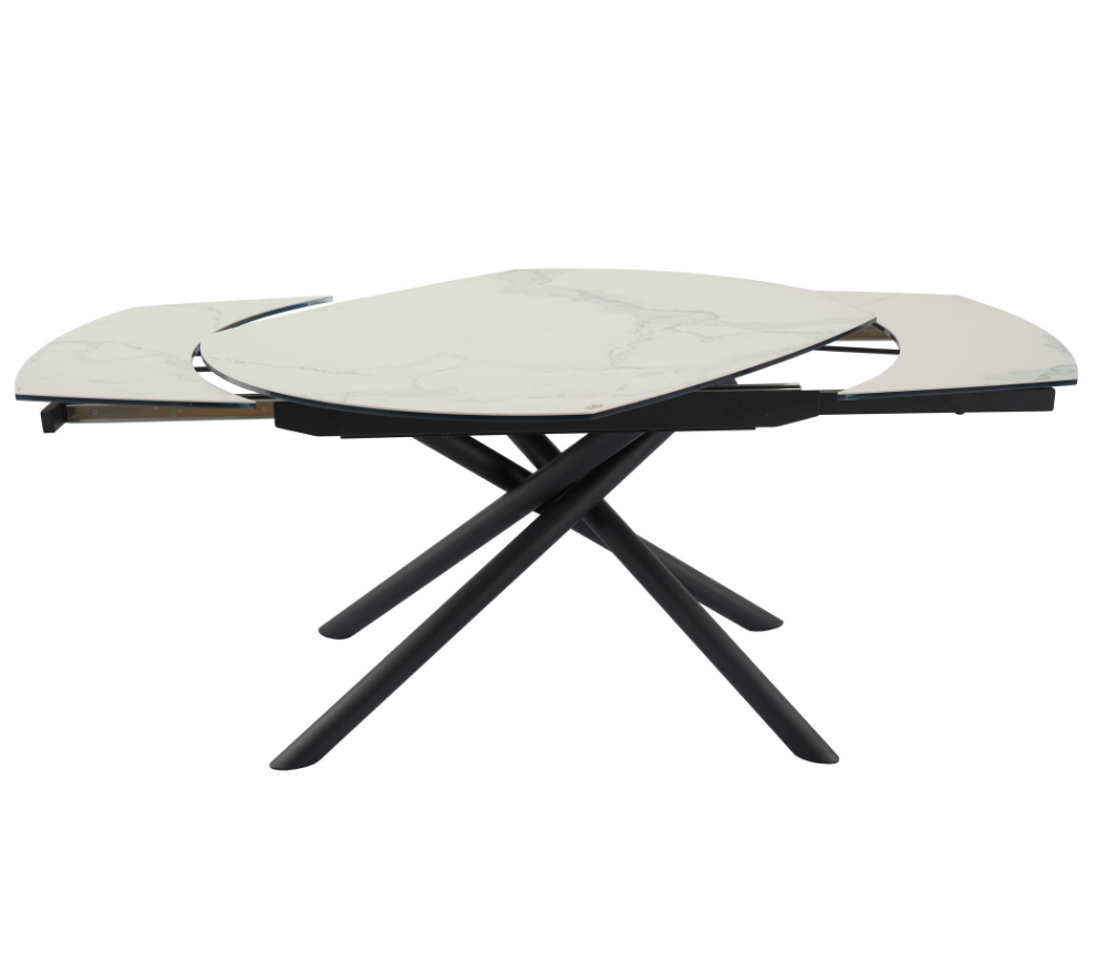 Table céramique extensible marbre blanc mat L 130cm (190cm ouverte) - Glory