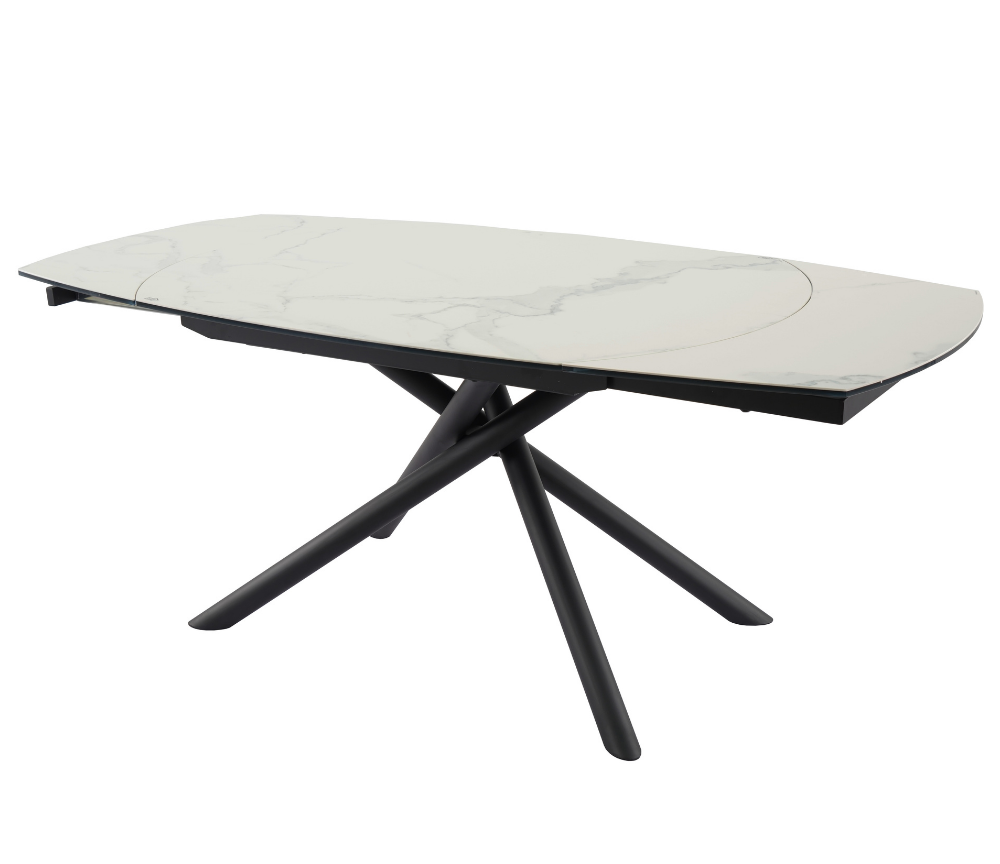 Table céramique extensible marbre blanc mat L 130cm (190cm ouverte) - Glory