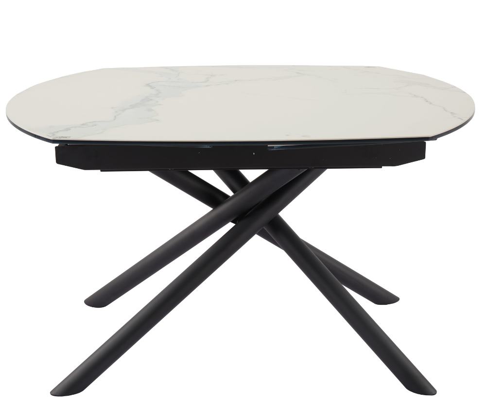 Table céramique extensible marbre blanc mat L 130cm (190cm ouverte) - Glory