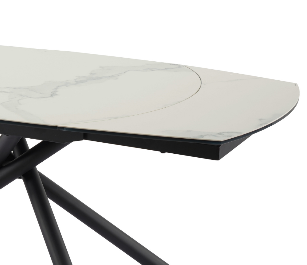 Table céramique extensible marbre blanc pieds noir design 130cm - Glory