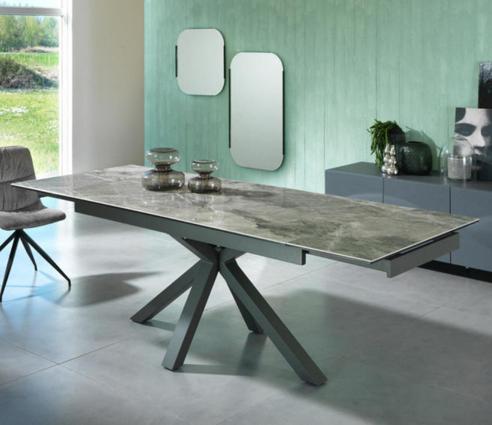Table céramique extensible marbre clair contemporaine - Souffle d'intérieur