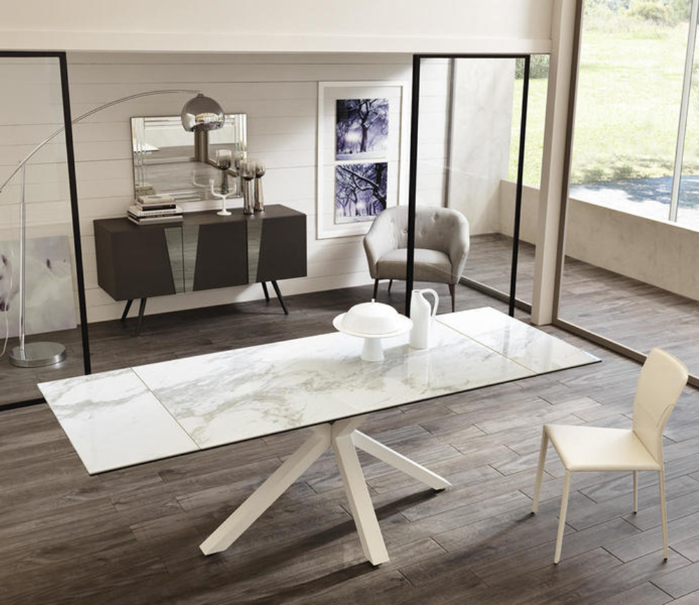 Table ceramique extensible de salle a manger marbre blanc akante lievens - souffle d'interieur