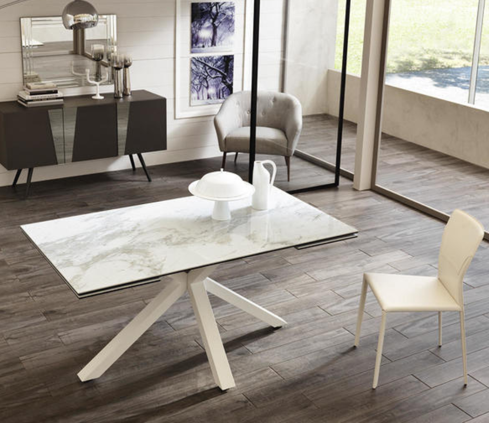 Table ceramique extensible de salle a manger marbre blanc akante lievens - souffle d'interieur