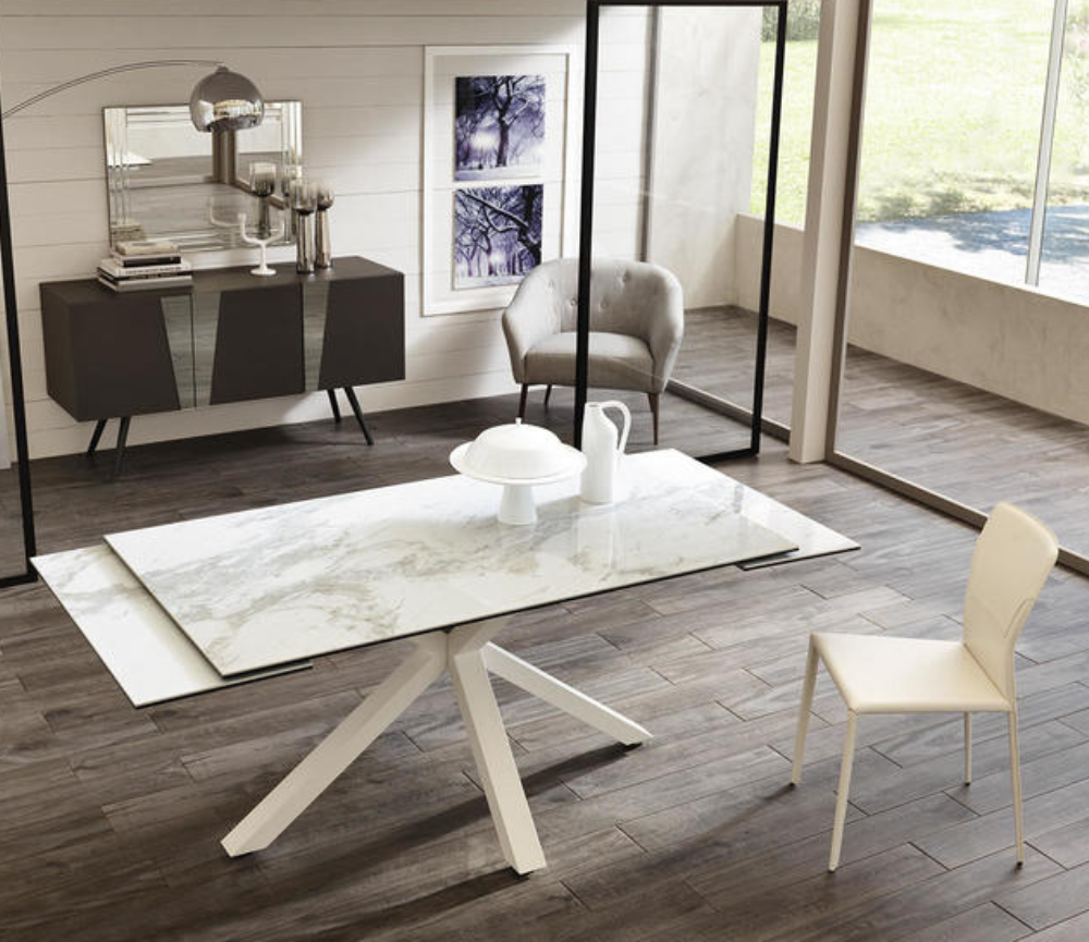 Table ceramique extensible de salle a manger marbre blanc akante lievens - souffle d'interieur