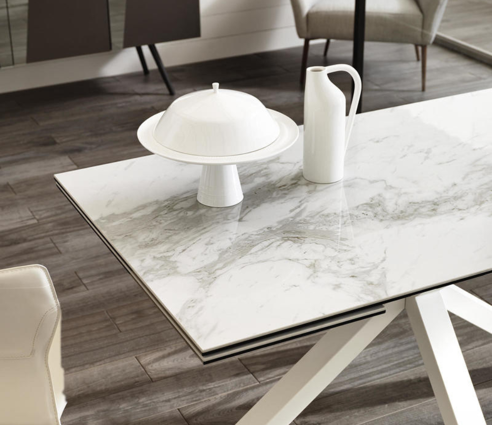 Table a manger céramique extensible marbre blanc brillant  - Stan