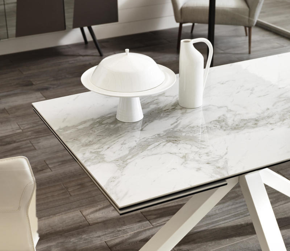 Table ceramique extensible de salle a manger marbre blanc akante lievens - souffle d'interieur