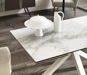 Table ceramique extensible de salle a manger marbre blanc akante lievens - souffle d'interieur