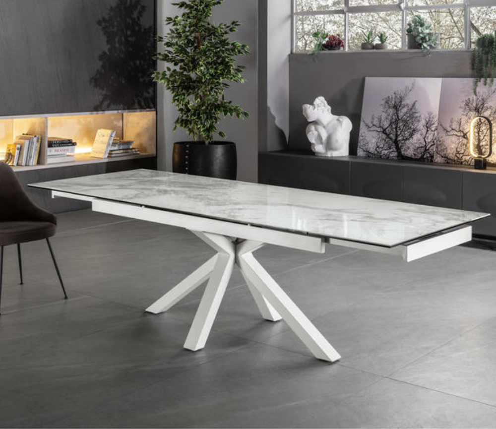 Table ceramique extensible de salle a manger marbre blanc akante lievens - souffle d'interieur