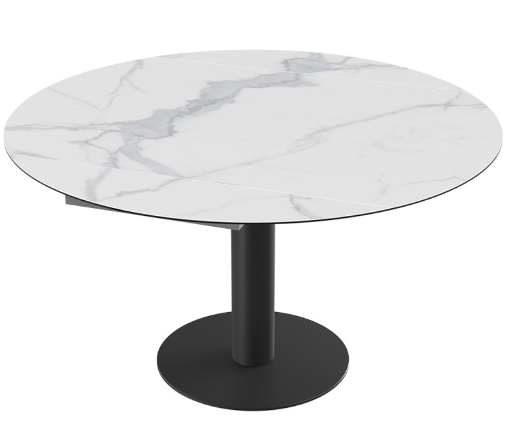 Table céramique extensible marbre blanc pieds central L 135cm - Luny