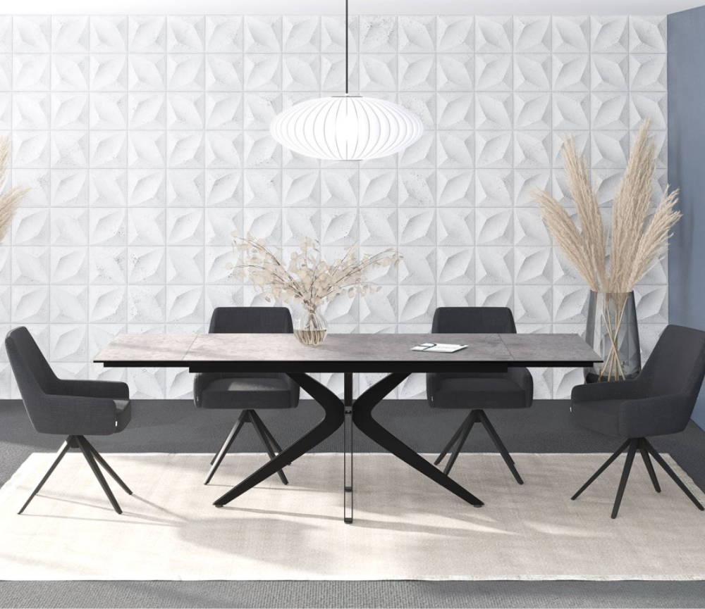 Table céramique extensible gris clair avec rallonges design - Indina