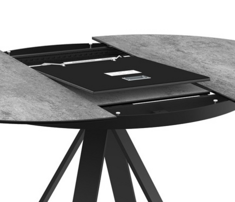 Table ronde ouverte céramique extensible design grise de salle à manger et de cuisine - Souffle d'intérieur