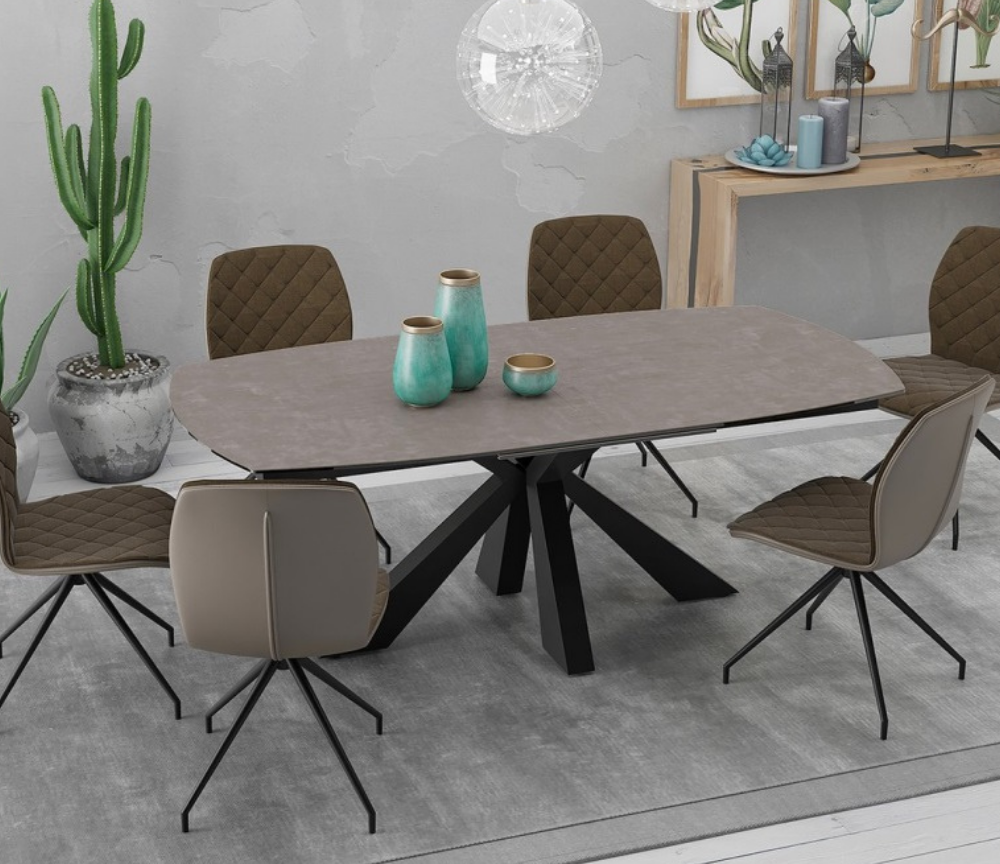 Table a manger céramique extensible taupe argile L 160cm ou L 200cm - Gustave