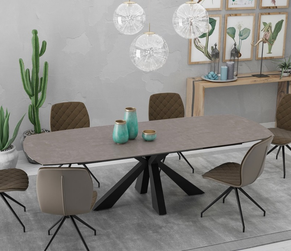 Table a manger céramique extensible taupe argile L 160cm ou L 200cm - Gustave