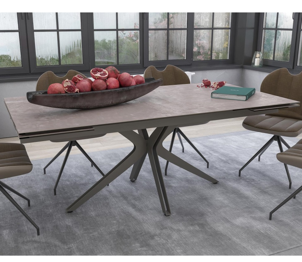 Table céramique extensible taupe de salle a manger rectangulaire akante - Souffle d'intérieur 