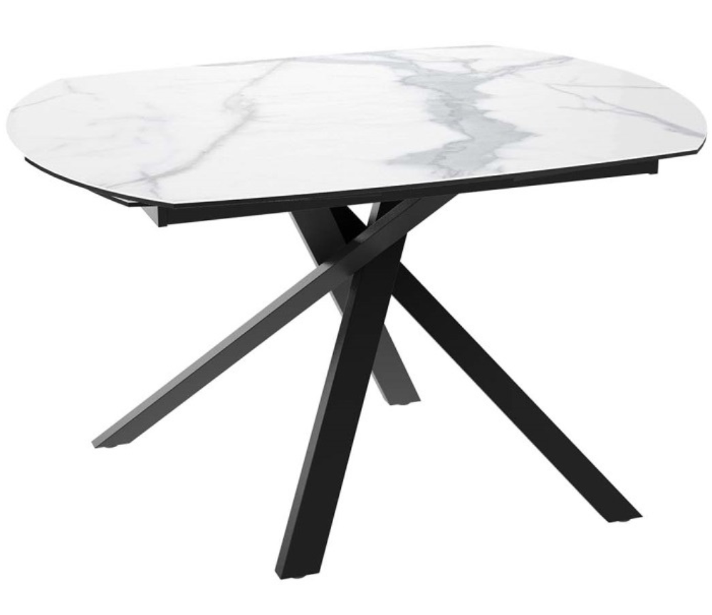 Table de repas céramique marbre blanc extensible pieds noir - Kheosylle