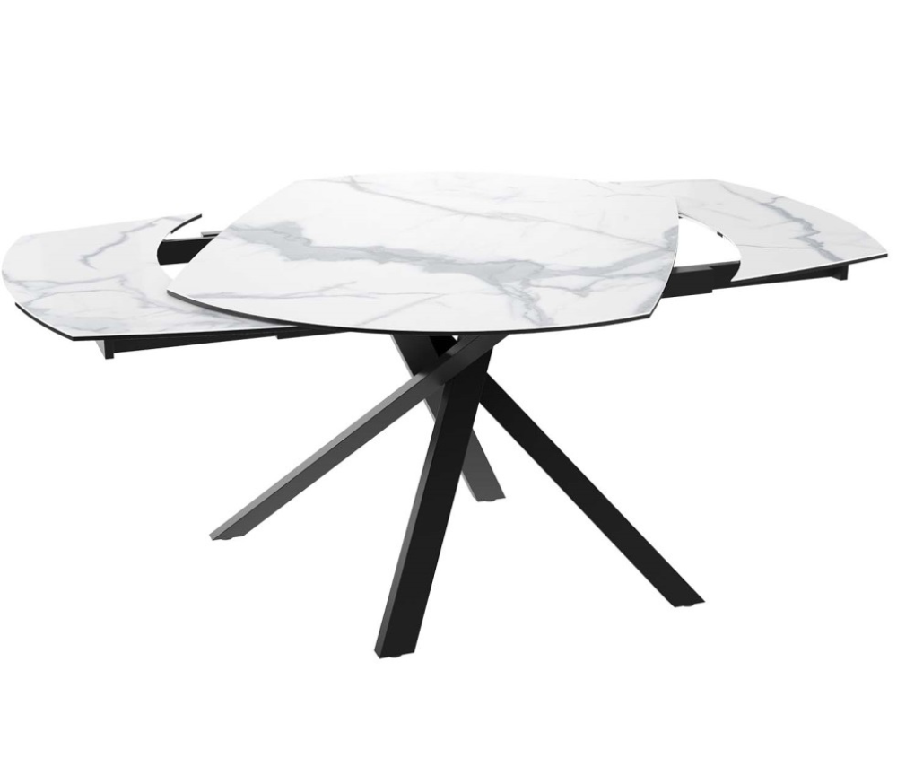 Table de repas céramique marbre blanc extensible pieds noir - Kheosylle