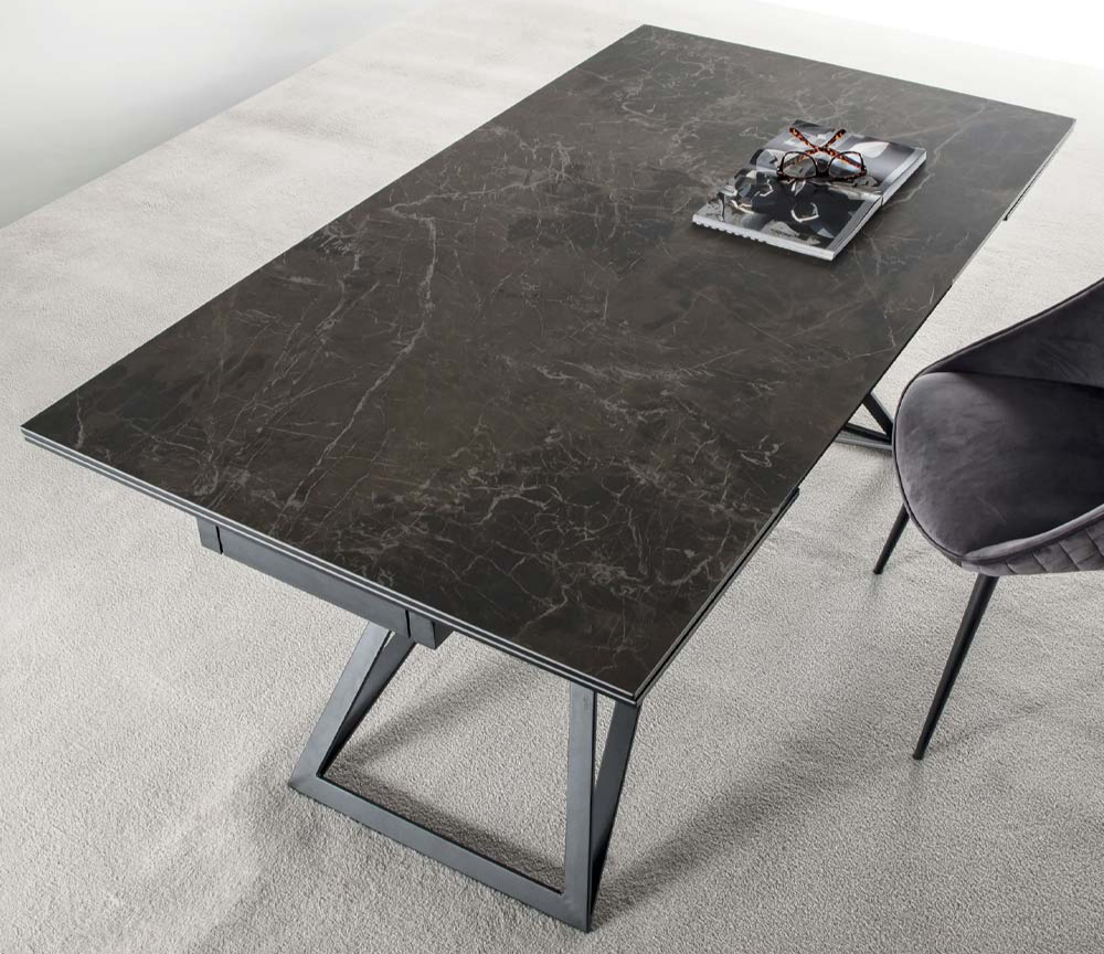 Table céramique extensible marbre foncé design italien L 160cm - Selma