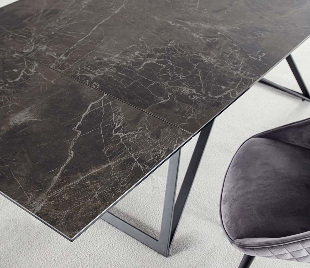 Table céramique extensible marbre foncé design italien L 160cm - Selma