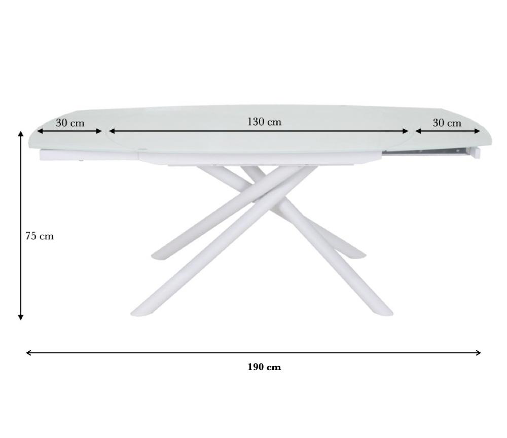 Table a manger en verre trempé extensible blanc design L130cm - Miranda