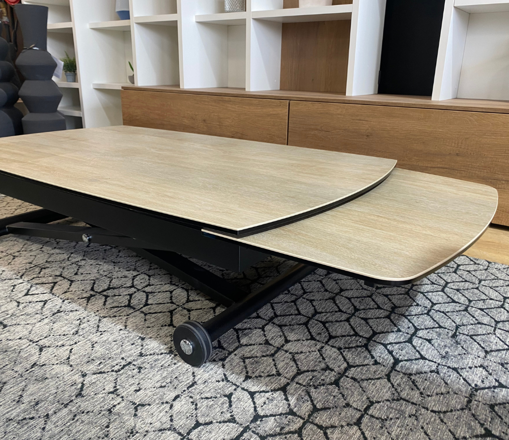 Table basse relevable transformable extensible céramique bois - Lunella