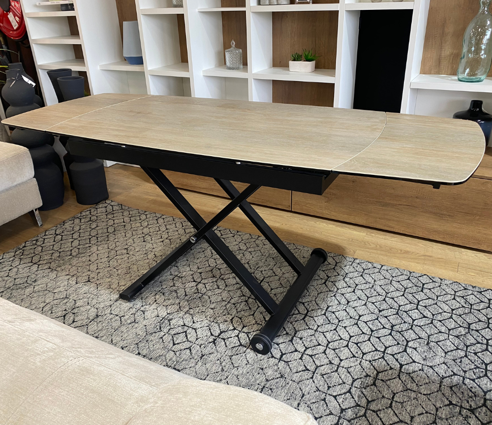 Table basse relevable transformable extensible céramique bois - Lunella