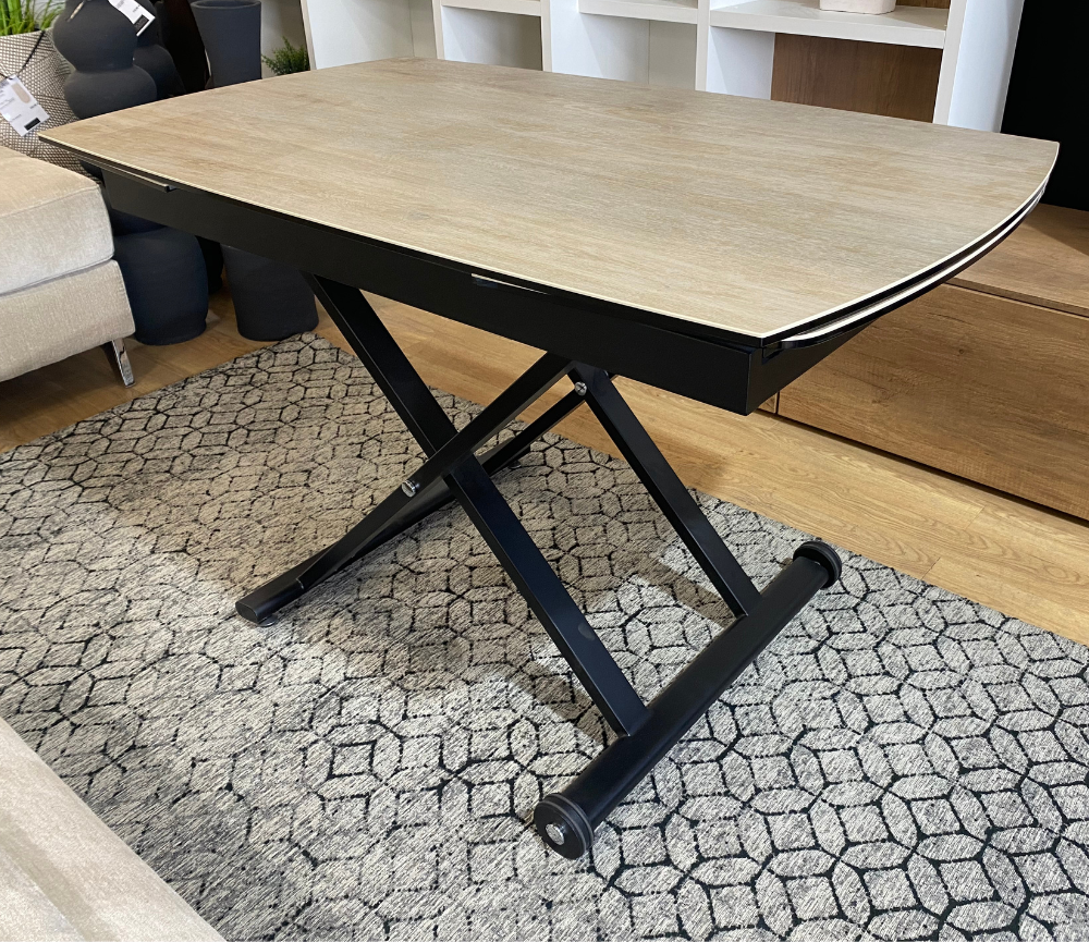 Table basse relevable transformable extensible céramique bois - Lunella