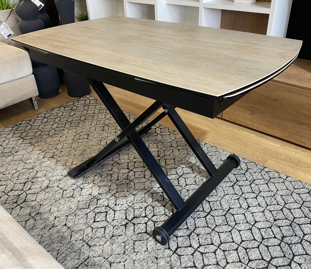 Table basse relevable transformable extensible céramique bois L 120cm - Lunella