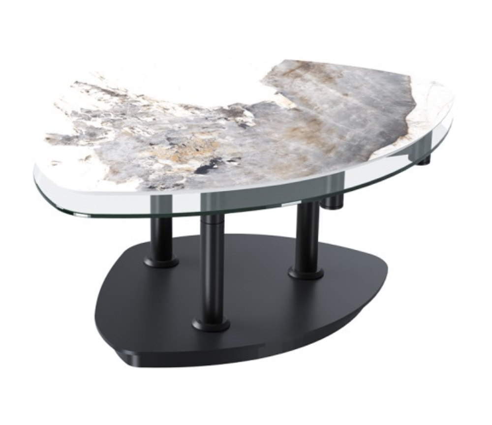 table de salon basse verre céramique marbre calacatta pivotante - Souffle d'intérieur