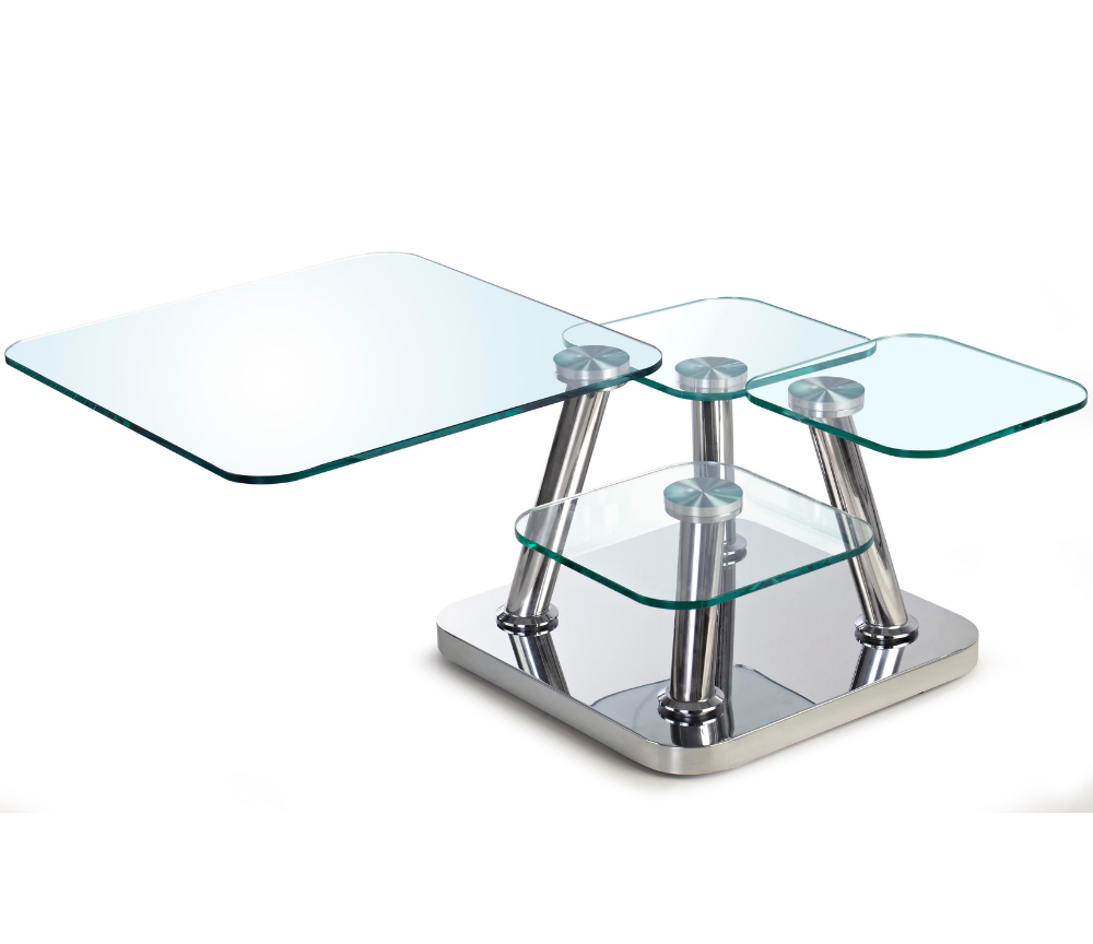 Table basse en verre trempé design carré pivotante - Homer