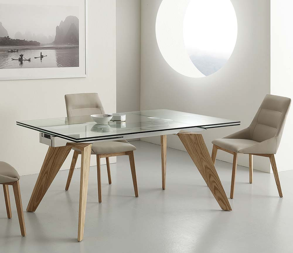 Table en verre avec rallonge rectangulaire design italien L160 cm - Kenny