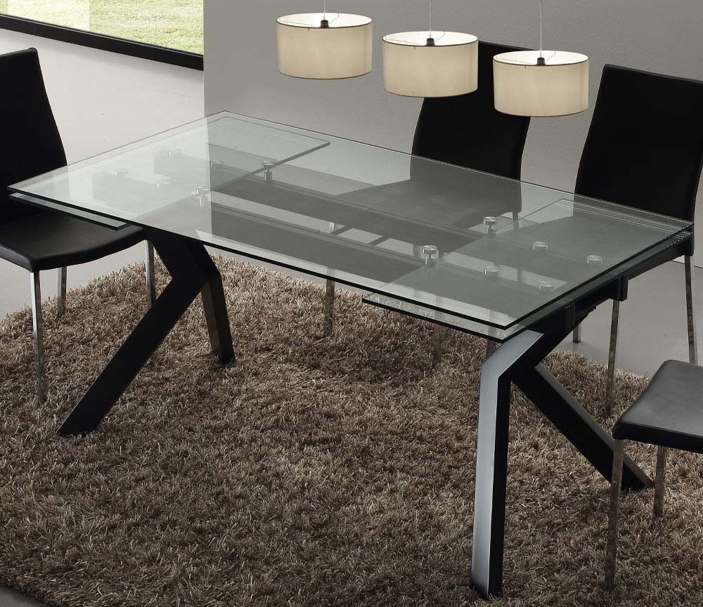 Table en verre trempé extensible contemporain rectangulaire - William