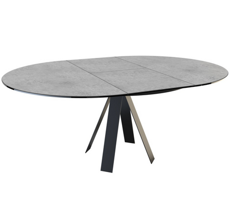 Table ronde ouverte céramique extensible design grise de salle à manger et de cuisine - Souffle d'intérieur