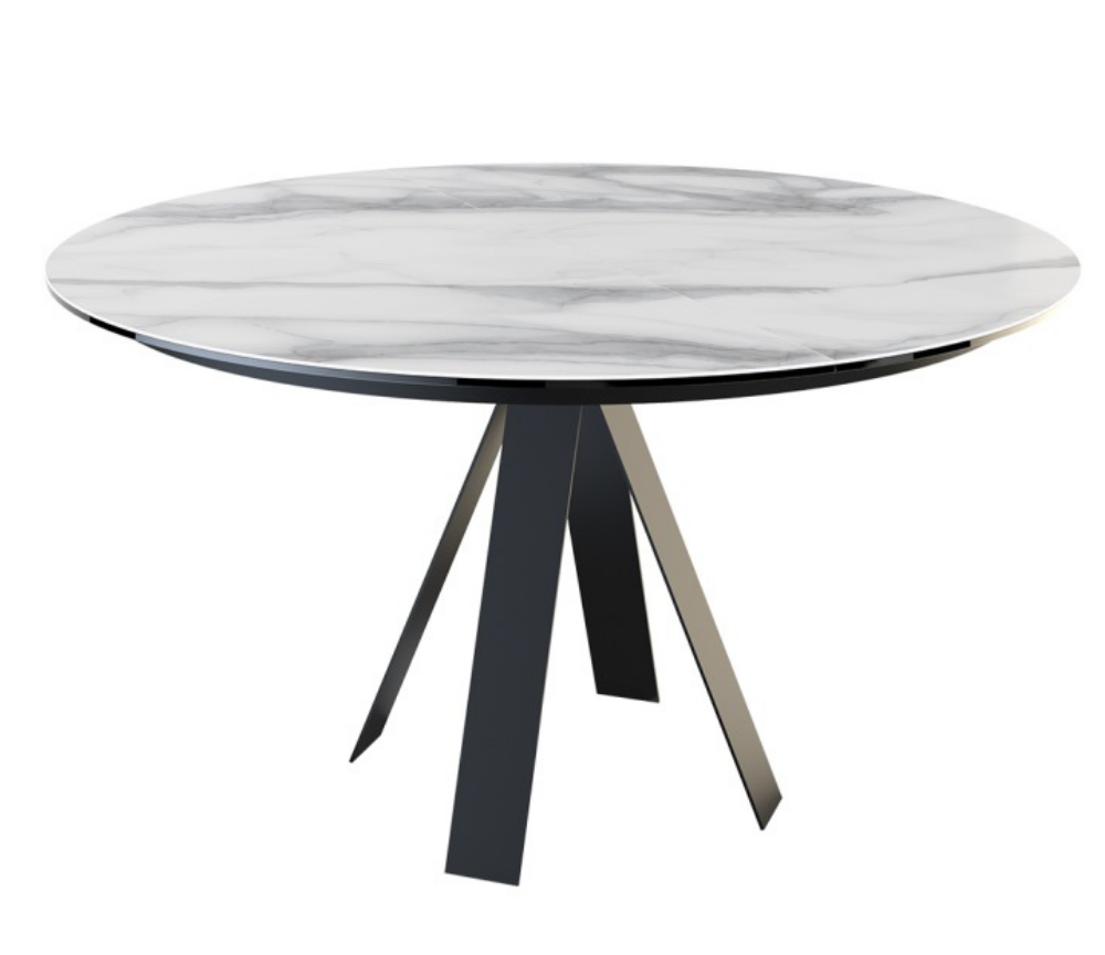 Table ronde extensible céramique marbre blanc mat L 130cm - Chany