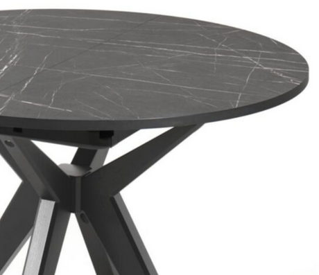 Table ronde en bois marbre noir extensible avec pieds noir - Souffle d'intérieur
