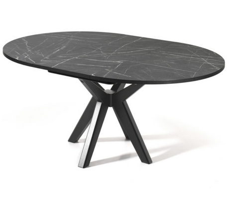 Table ovale en bois marbre noir extensible avec pieds noir - Souffle d'intérieur