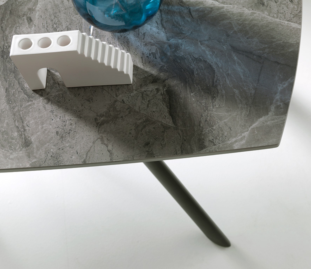 Table salle a manger ceramique extensible marbre gris clair capodarte -Akante - Souffle d'interieur