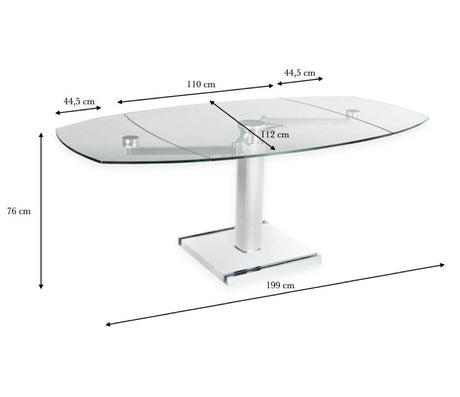 dimensions Table en verre extensible design de salle à manger - Eda concept - Souffle d'intérieur