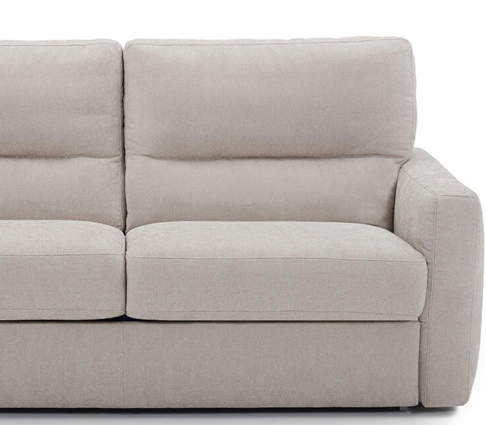 Détail tissu beige du canapé convertible Rita